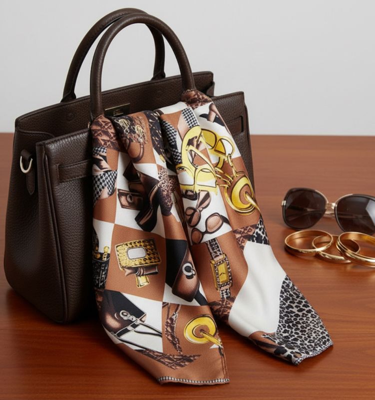 Silke skjerf brunt med print