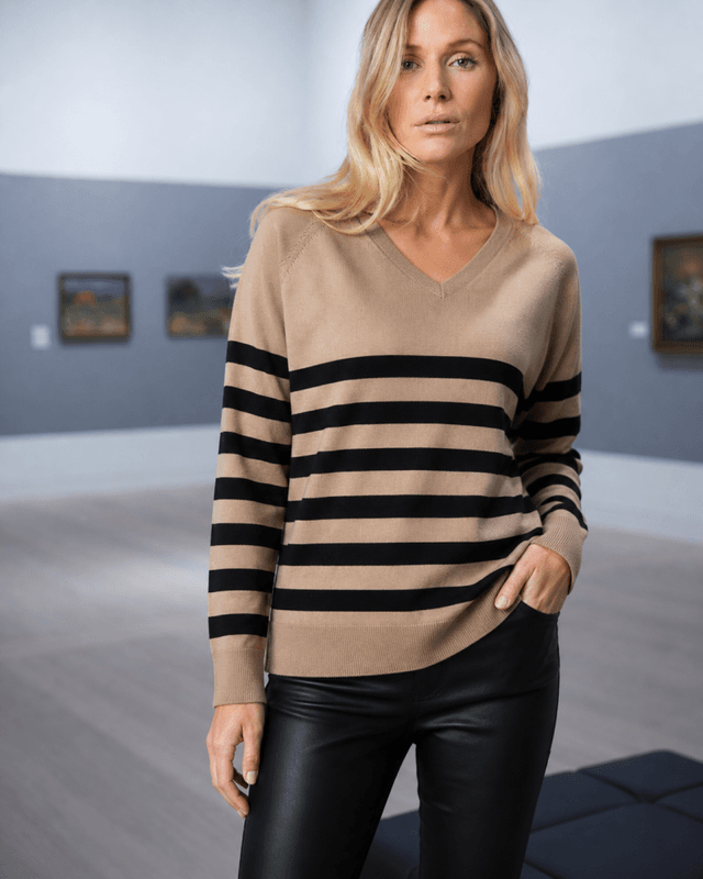 Genser Beige Sorte Striper