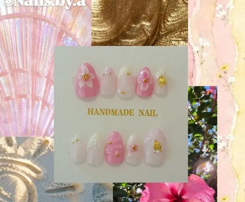 Nails By A Pink Flower Gold