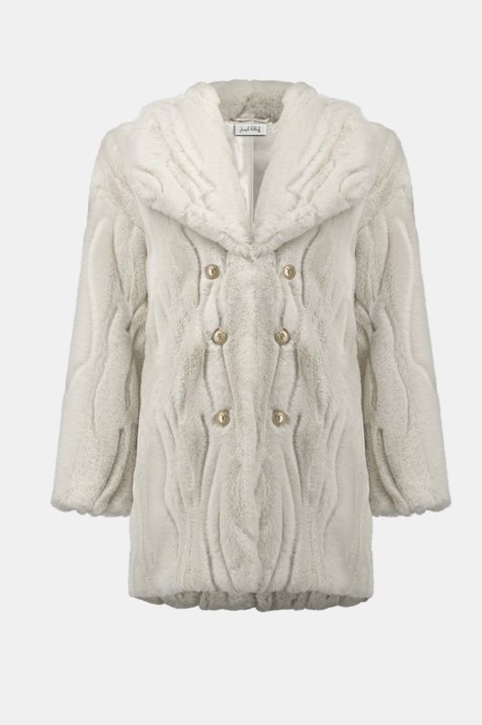 Textured Faux Fur Shawl Collar Coat