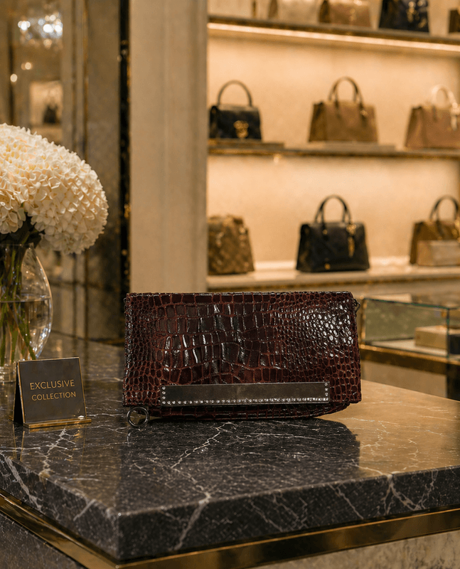 Neon brun croco clutch