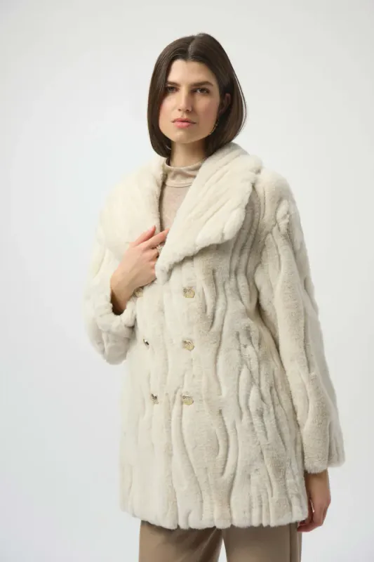 Textured Faux Fur Shawl Collar Coat