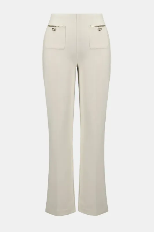 Scuba Crepe Straiht Pull Up Pants Beige