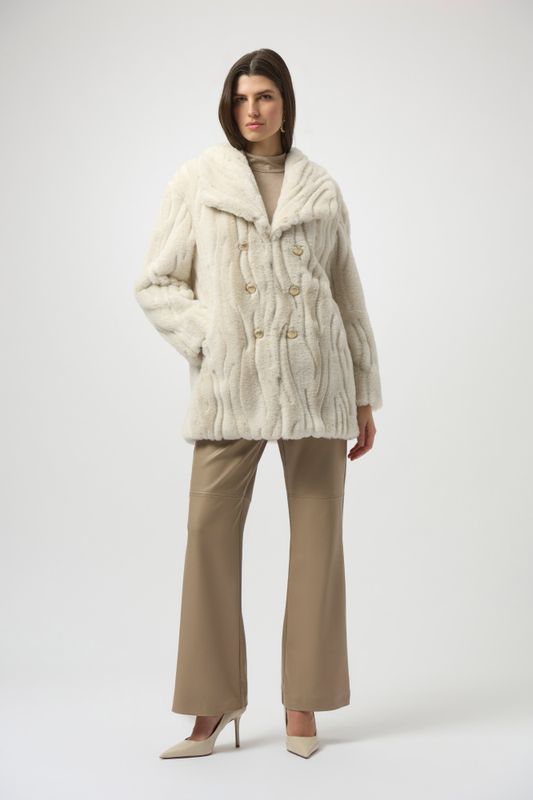 Textured Faux Fur Shawl Collar Coat